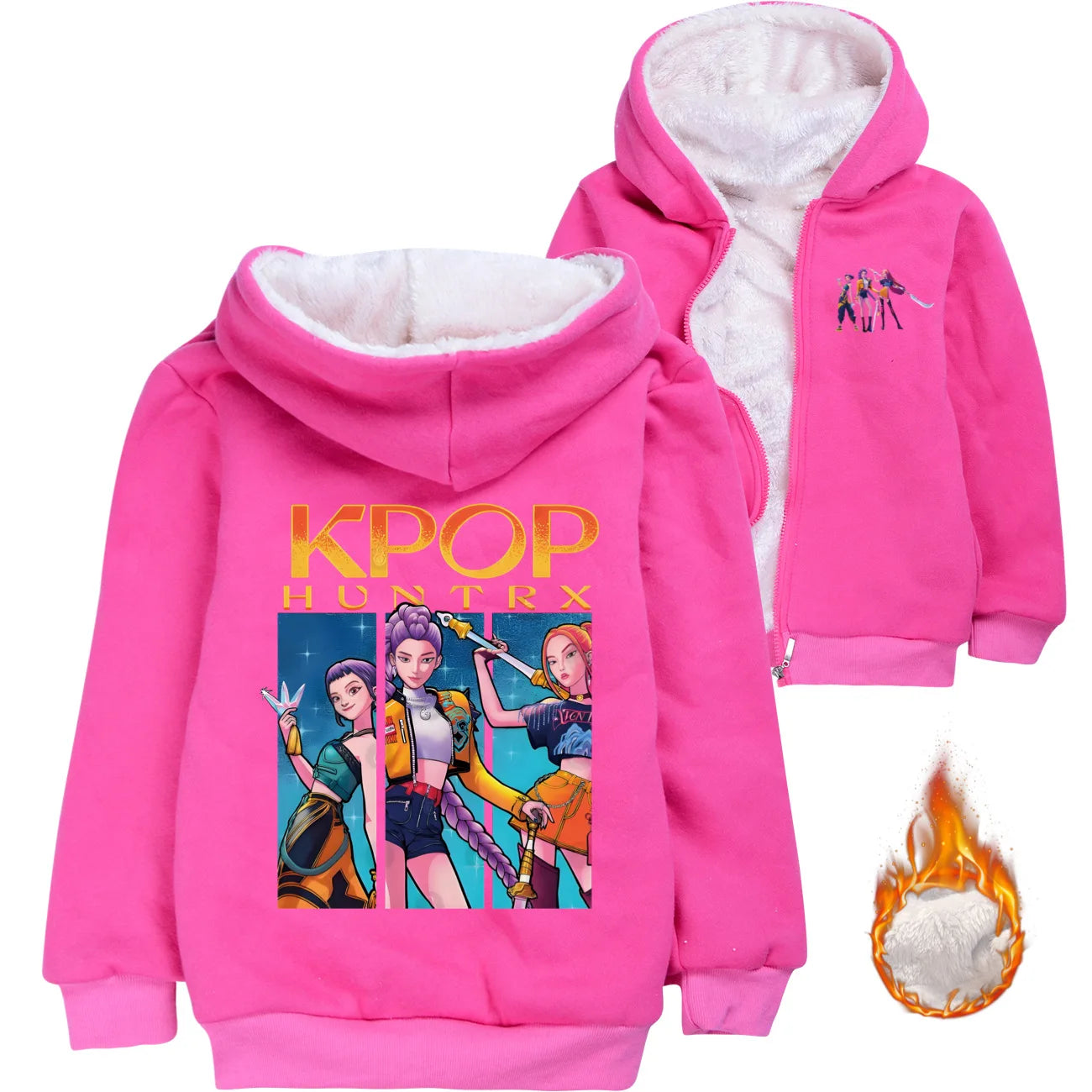 KPop Demon Hunters Huntrix Clothes Kids Hoodies Baby Girls Winter Warm Zipper Jacket Boys Thicken Fleece Coats Children's Parkas