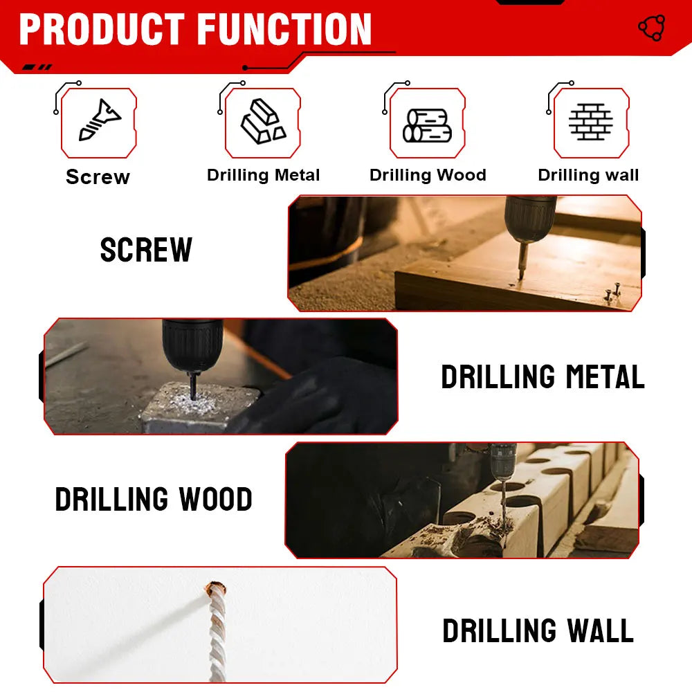 ONEVAN 1000W Brushless Electric Impact Drill 25+3 Torque 3 in 1 Cordless Screwdriver Power Tools For Makita Battery Pin