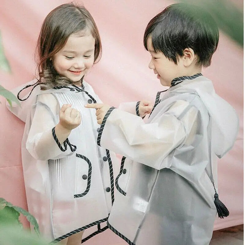 Kids Raincoat Waterproof Rain Poncho, Clear Transparent Children's Kindergarten School Student Rainsuit Protective Poncho Covers