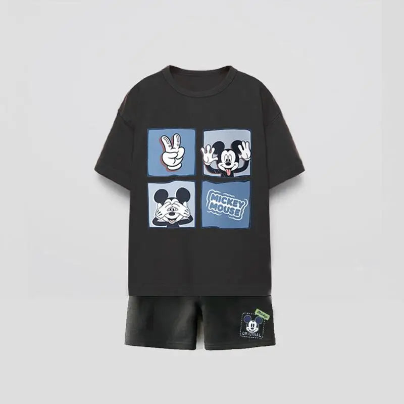 Trendy Outfits 2025 Summer Child Clothing Cute TShirt Black Shorts New Printed Tops +Shorts Boys Short Sleeve Suit Outer Wear