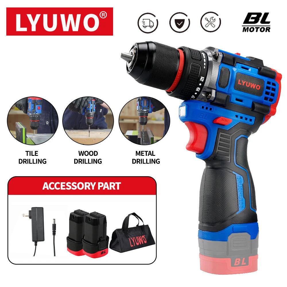 The seven core components of LYUWO lithium battery drill feature superior design from the chuck to the control panel.
