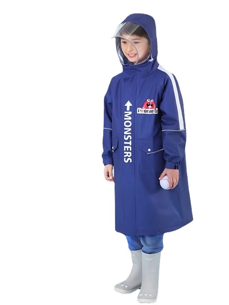 Full body waterproof skin friendly thickened fabric children's raincoat with schoolbag for middle and primary school students