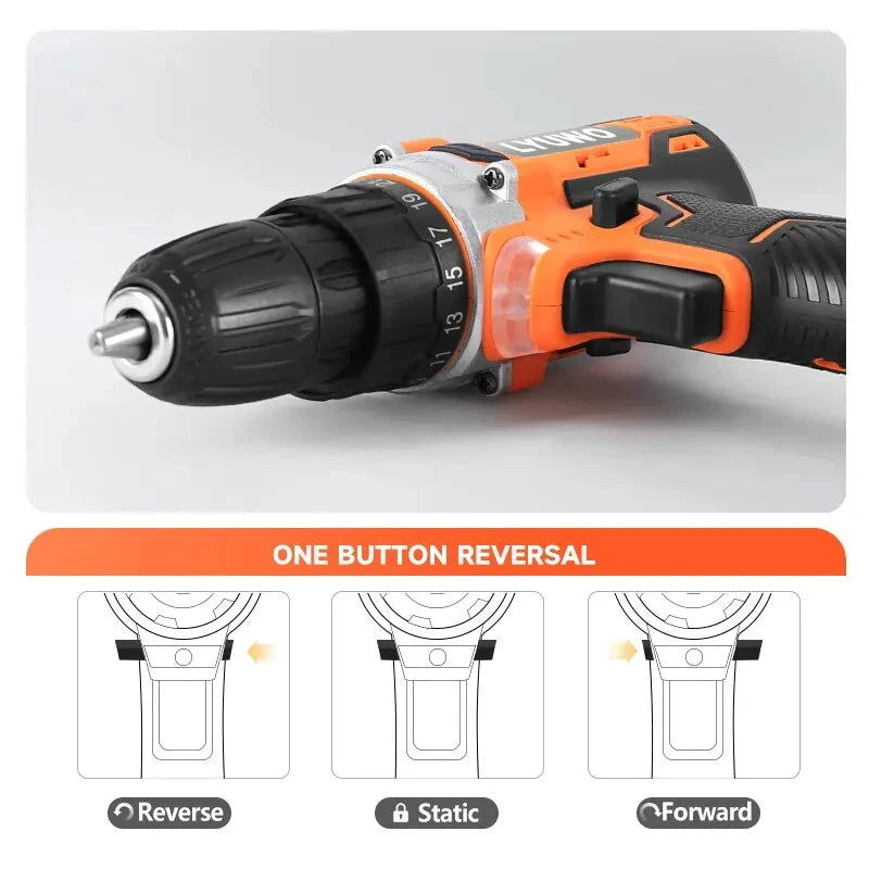 20V Cordless Drill 40N.m 25 Plus 1 LYUWO Electric Screwdriver Keyless Chuck Two Gear Speed ​​Wireless Power Driver Battery Tools
