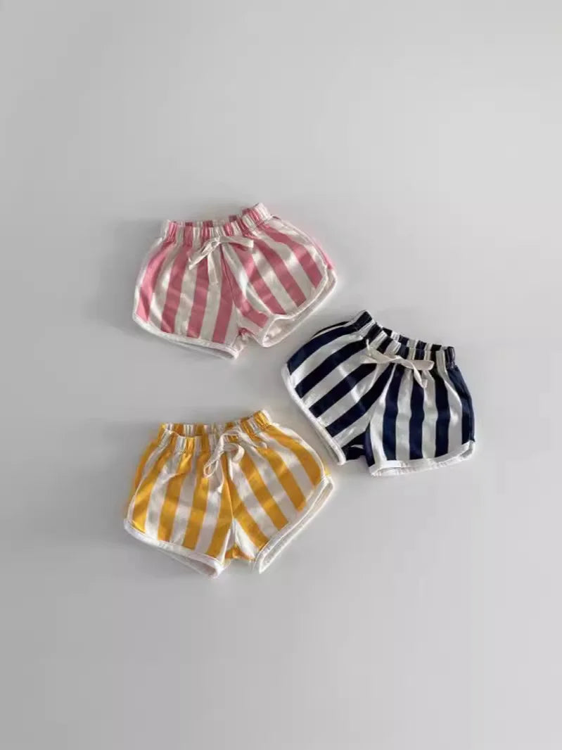 2025 Summer New Baby Cotton Shorts Candy Color Infant Boy Girl Striped Beach Shorts Toddler Casual Versatile Holiday Clothes
