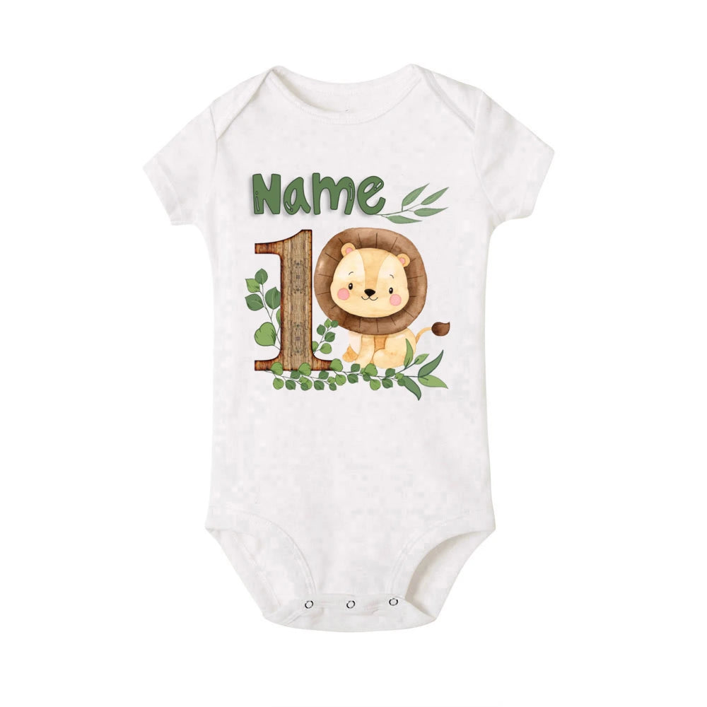Personalized Safari Animal with Name Baby Romper Newborn Wild One Jungle Birthday Party Bodysuit Jumpsuit Infant Shower Gifts