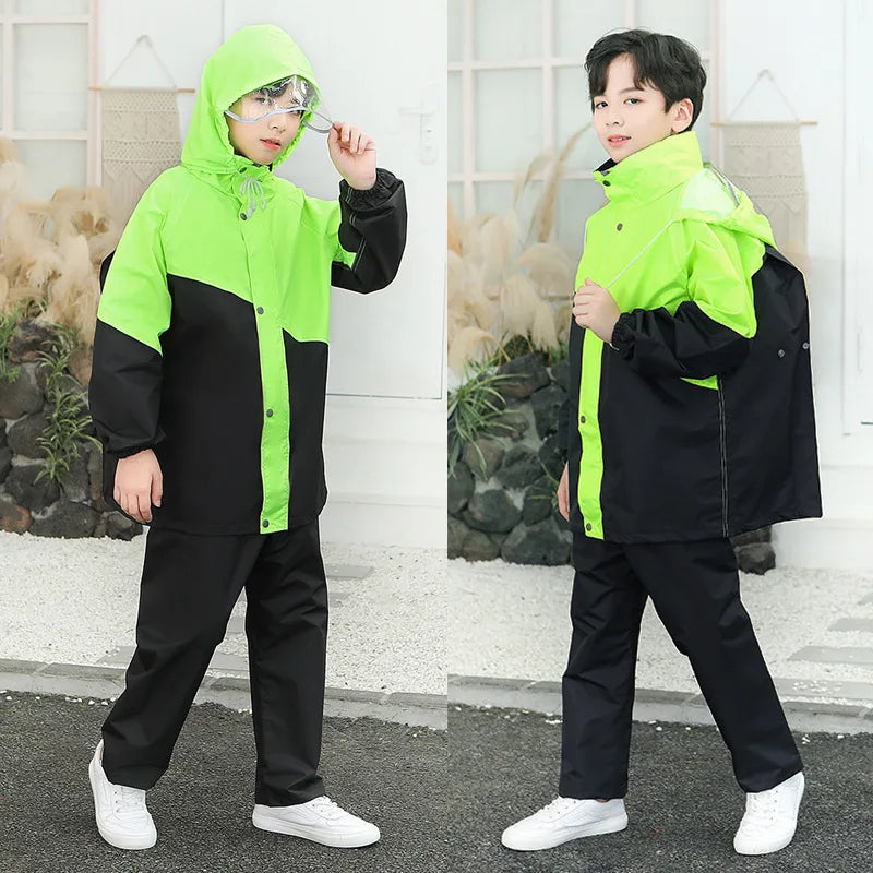 Children's Raincoat and Rain Pants Set, for Primary and Secondary School Students, Separately Designed for Boys and Girls, Full Body Waterproof Jacket