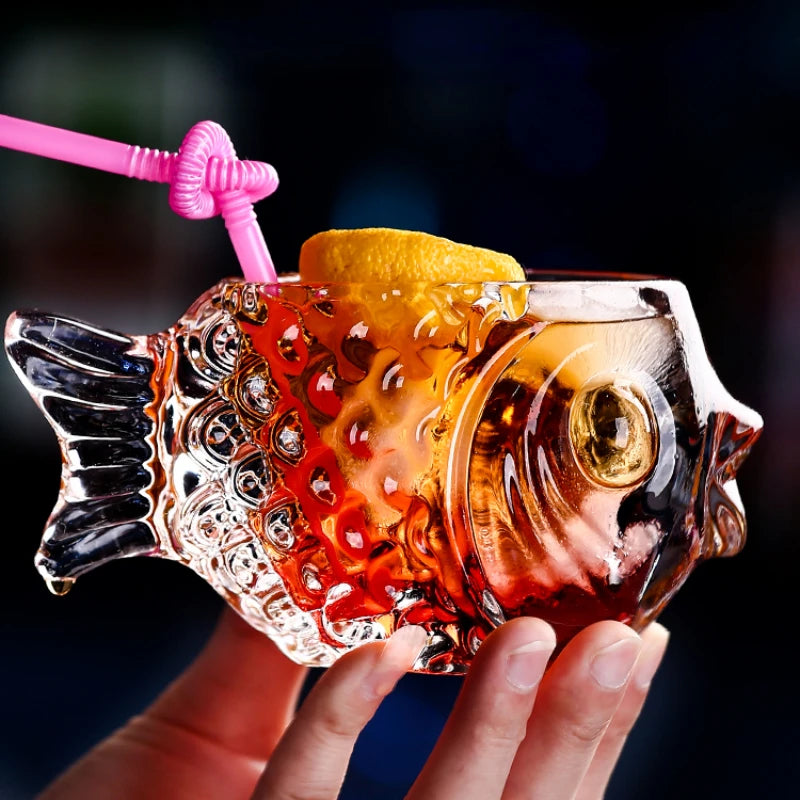 Creative 3D Transparent Fish Shape Bar Cocktail Glass Party Thick Heavy Lovely Smoothies Bowl Cup Cold Drink Tiki Glasses Mug