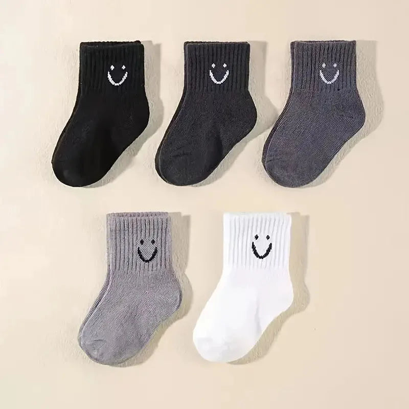 5 Pairs Baby Socks Cute Funny Face Emoticons Pattern Comfortable Kids Boys Girls Socks