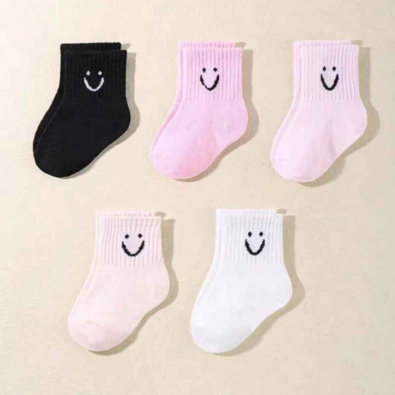 5 Pairs Baby Socks Cute Funny Face Emoticons Pattern Comfortable Kids Boys Girls Socks