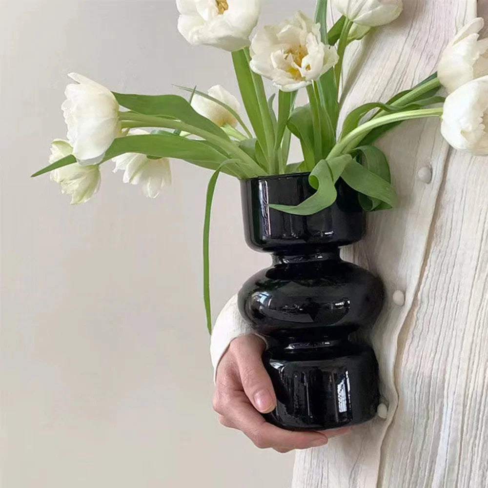 1pc Vintage Glass Flower Vase Desktop Ornaments Nordic Style Transparent Hydroponics Plant Vases for Wedding Party Home Decor