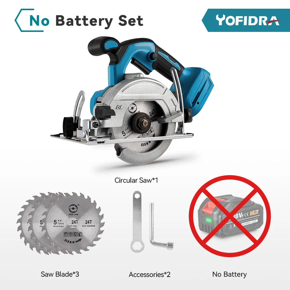 YOFIDRA 10800RPM 5/7 Inch Electric Circular Saw Handheld Multifunction Rechargeable Cutting Machine For Makita Battery Pin