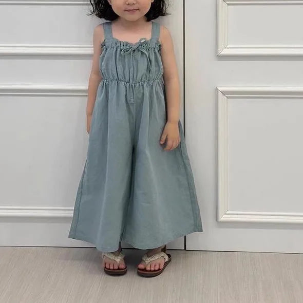 2025 Summer New Girls Jumpsuit Loose Children Wide Leg Pants Cotton Baby Girls Sling Pants Fashion Kids Clothes