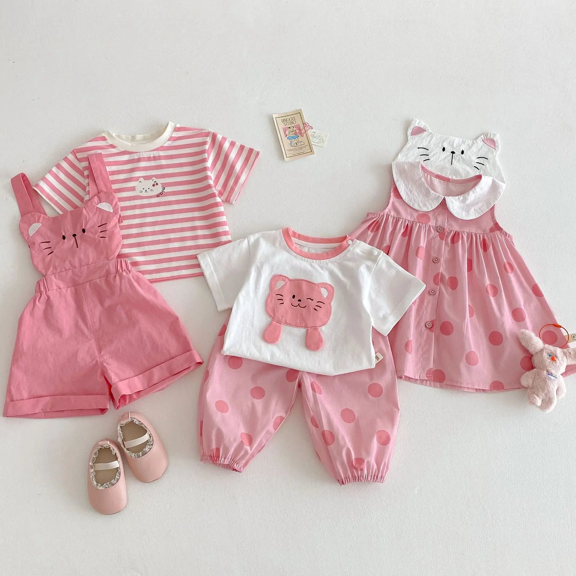 Girl's Cartoon T-shirt 2025 New Summer Baby Patch Cat Base Shirt Thin Children's Western Korean Edition Summer Dress