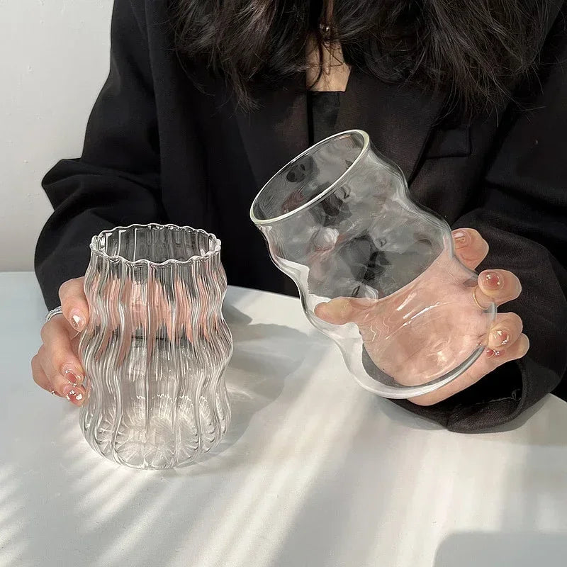 500ml Transparent Glass Cup Exquisite Heat-resistant Tumbler Tea Juice Milk Coffee Mug Water Glasses Stripe Mug Drinkware