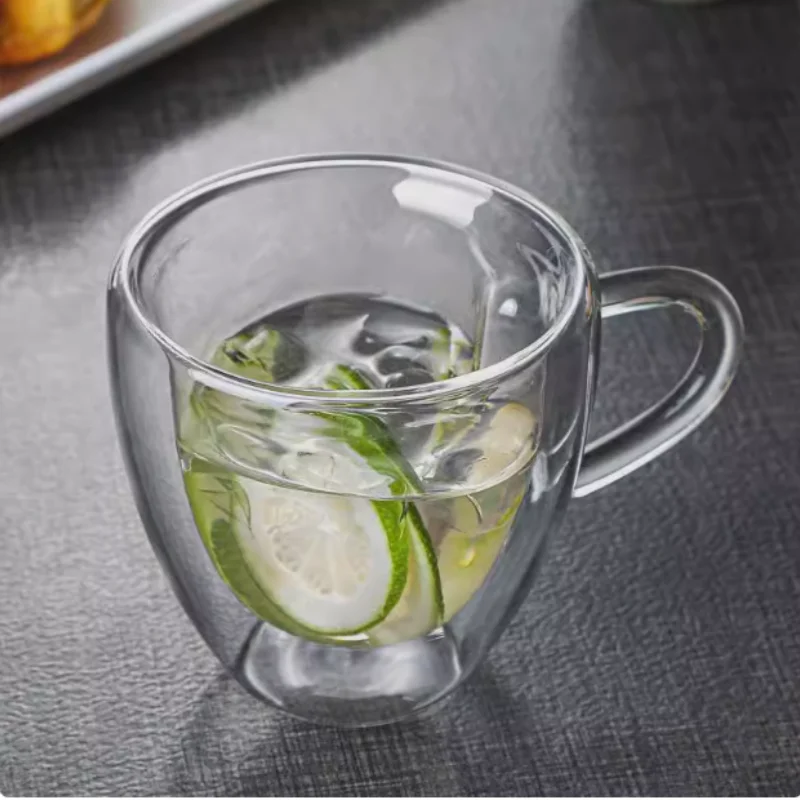 240ml High Borosilicate Valentine's Day Couple Glass Cup with Insulation and Heat Resistance Heart-shaped Double-layer Glass Cup