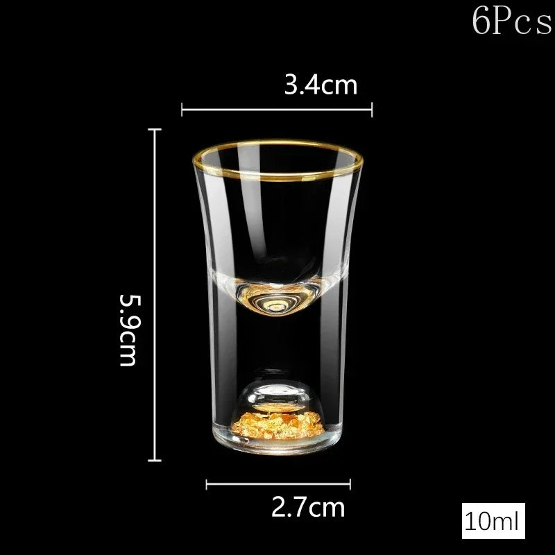 6Pcs Crystal Vodka Shot Glass 0.5oz Mini Size Gold Leaf Wine Glasses Spirits Japanese Sake Korean Soju Brandy Shot Cup