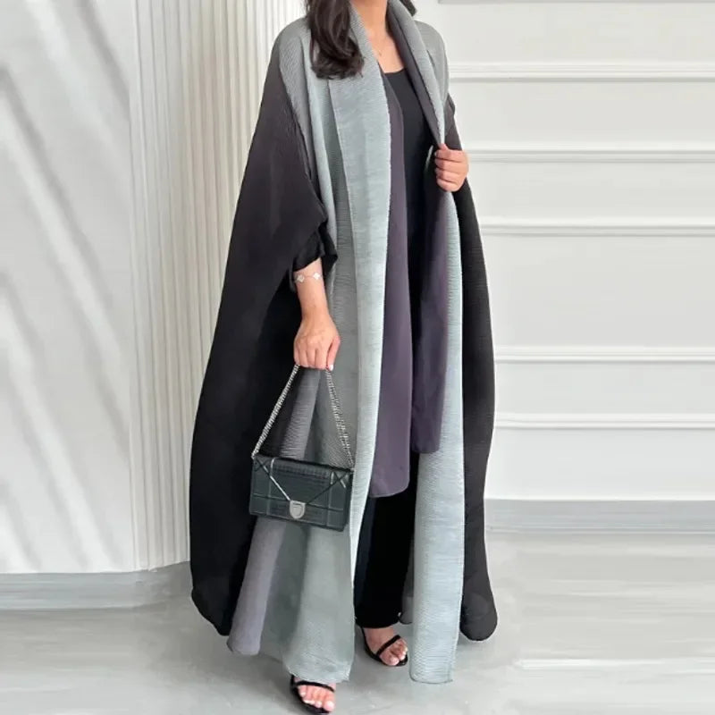 Women's Wrinkled Windbreaker Jacket with Bat Sleeve and Scarf Collar, Gradient Long Robe, Fashionable Retro Coats and Jackets.