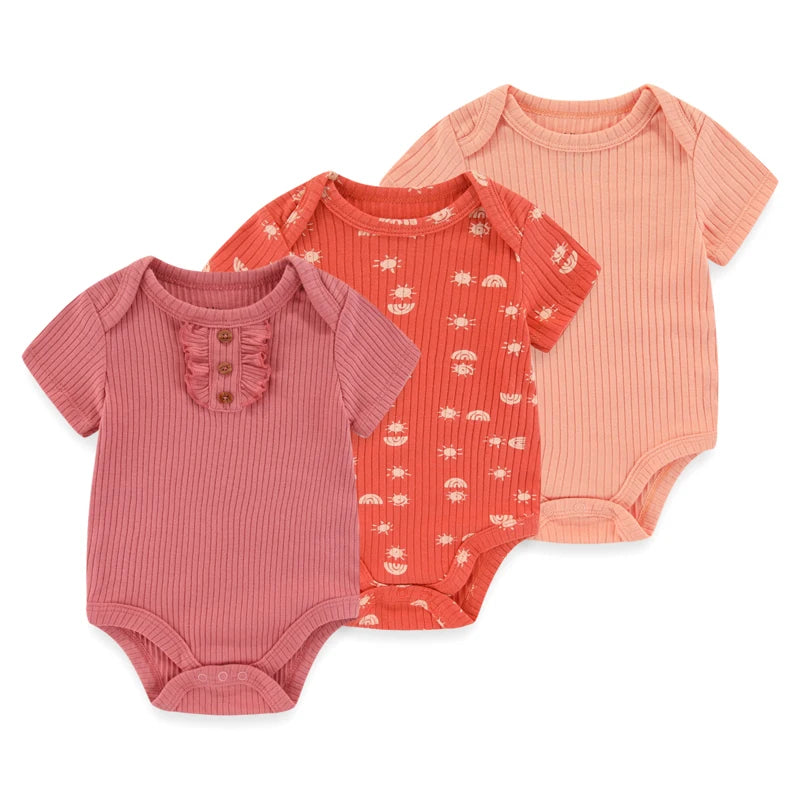 Kiddiezoom 3 PCS Fashion Summer Short Sleeve Cartoon Baby Bodysuit Cotton Newborn Boy Girl Clothes