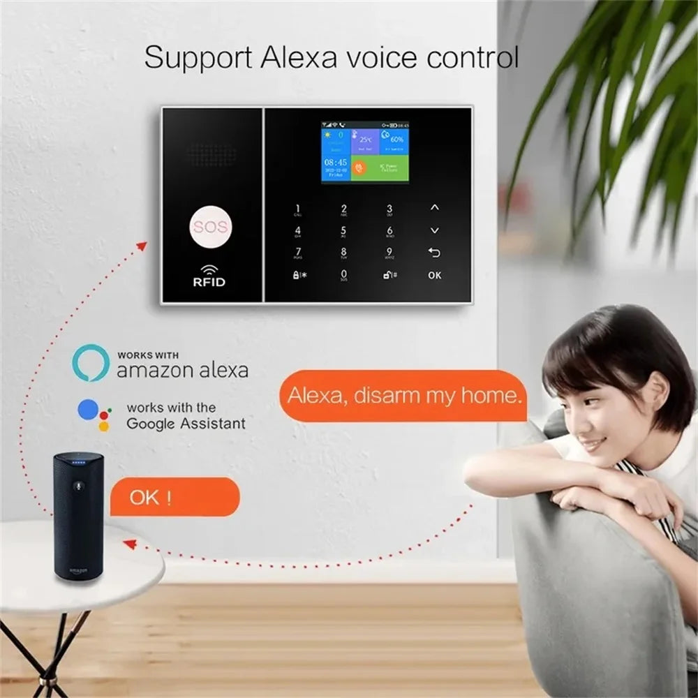 PGST TUYA Home Alarm System Smart Life APP Work Alexa Google WIFI 4G Wireless Safe Security for House 433MHz