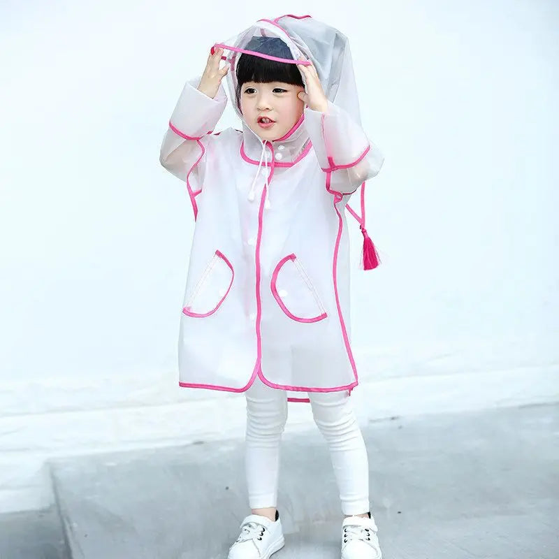 Kids Raincoat Waterproof Rain Poncho, Clear Transparent Children's Kindergarten School Student Rainsuit Protective Poncho Covers