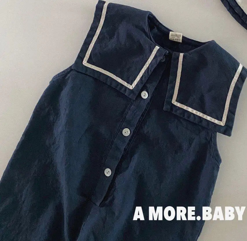 2025 Summer New Baby Boy Sleeveless Sailor Collar Romper Newborn Girl Navy Collar Jumpsuit Infant Toddler Loose Casual Clothes