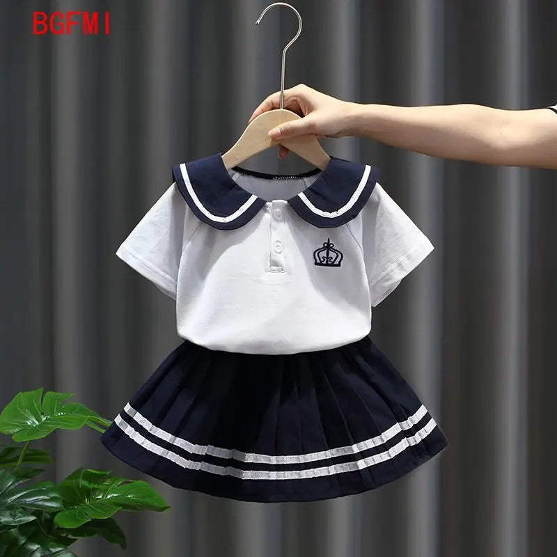 2-10Y Brother Sister Sibling Look Summer Navy Collar Boy girl Clothes Set Short Sleeve Girl Preppy Dress Family Matching Outfits