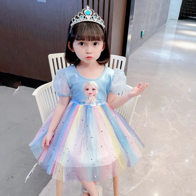 New Disney Frozen Elsa Anna Princess Summer Girls Dress for Children Girl clothes Short Sleeve Ball Gown Carnival Party Dresses