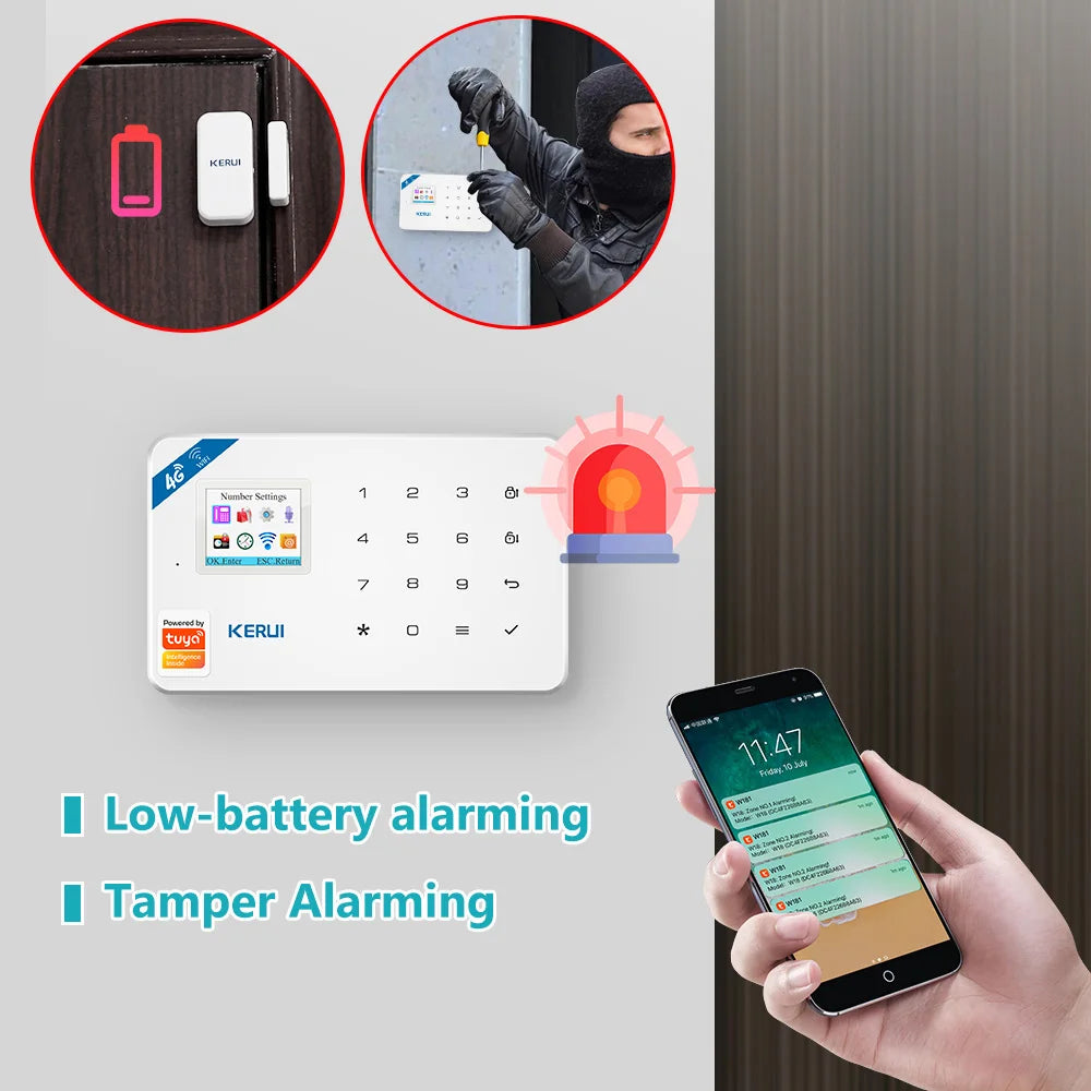 KERUI 2G WIFI GSM Alarm Security System  W181 Wireless Home Alarm Tuya Smart Burglar Alarm for House Protection Motion Sensor