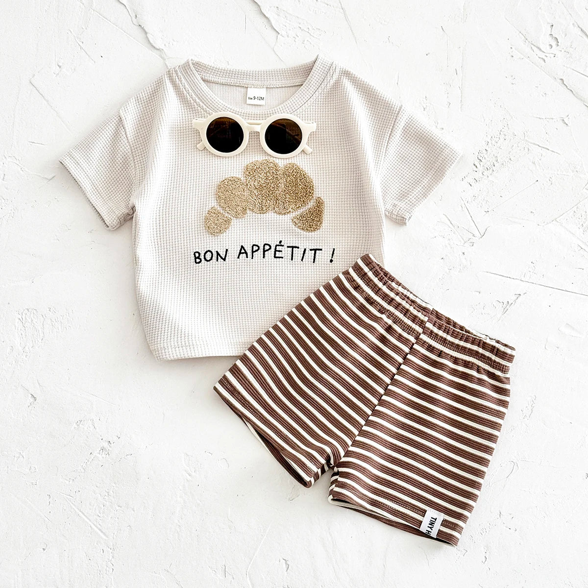 2025 Summer Korea Baby Boys Suit Waffle Cookies Towel Patchwork T-shirts+Shorts Girls Casul Infant Sets Toddler Clothes 2Pcs/Set