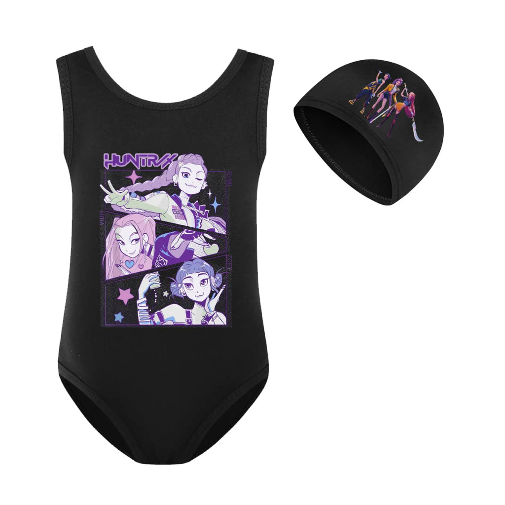 KPop Demon Hunters Huntrix Clothes Kids Swimwear Girls Summer One-Piece Swimsuit Children Sleeveless Swiming Biniki Sets