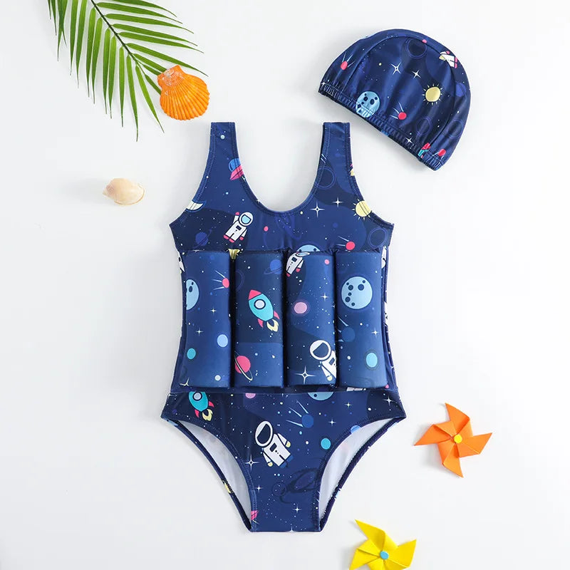 Children's Buoyancy Swimsuit One-piece Swimsuit for Kids Floating Rash Guards Cartoon Print Girls Boys Swimwear Swimming Clothes