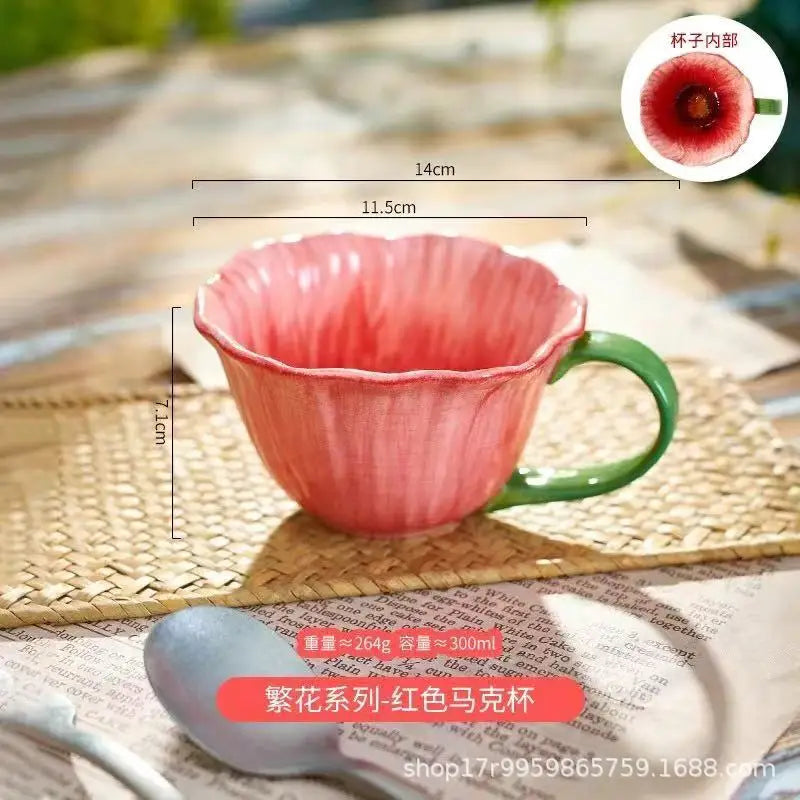 Pink Ceramic Flower Plate Dining Plates Decorative Bowl Dessert Plate Soup Bowls Water Cup Serving Plates Fruit Bowl Snack Bowls