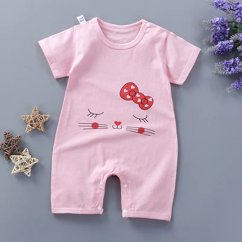 Summer 3-24 Months Baby Boys Girls Romper Infant Jumpsuit Cartoon Short-sleeved Climbing Pajamas Cotton Toddler Clothes