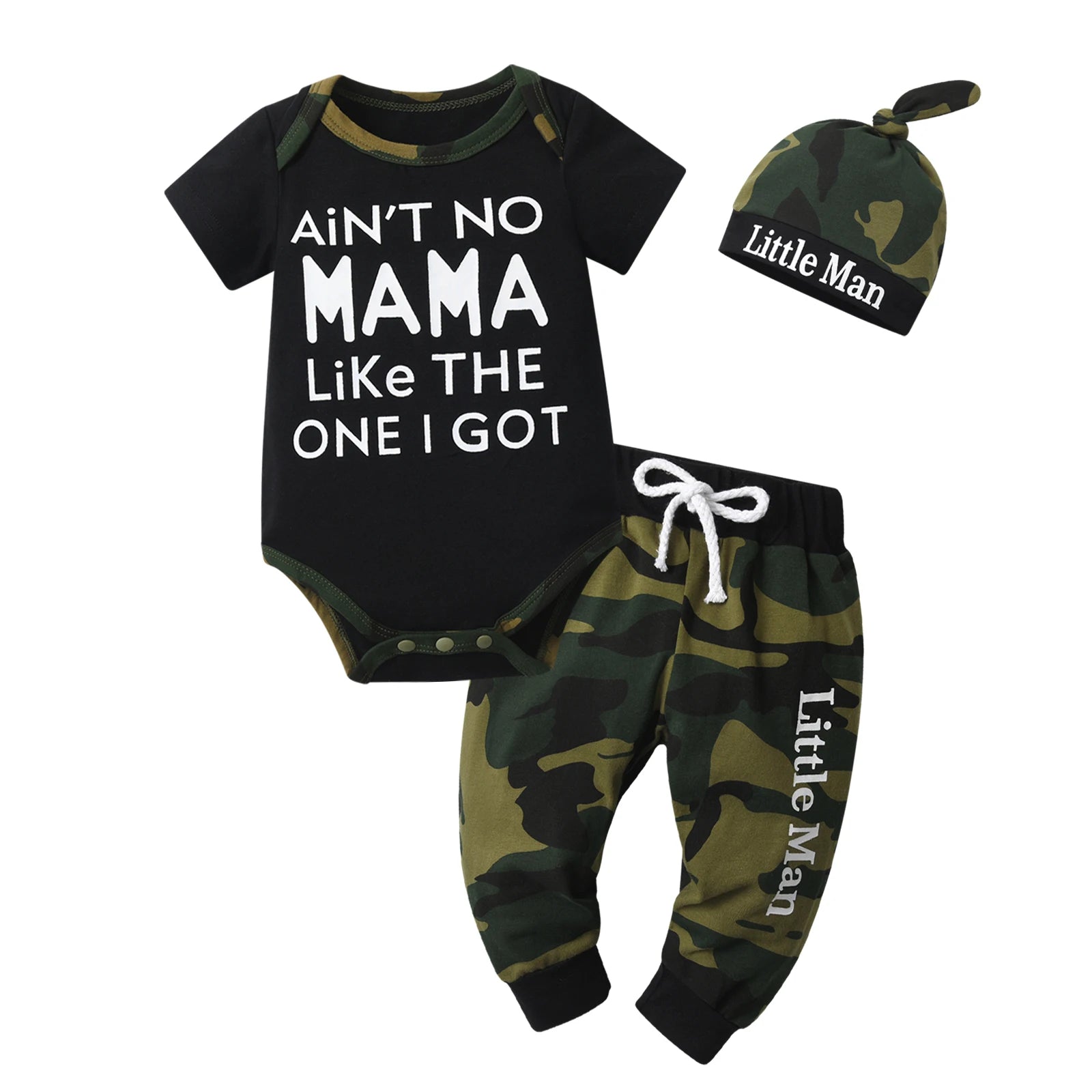New Summer Newborn infant Baby Boy Fashion Clothes Set Patchwork Short Sleeve Romper Top and Long Pants with Hat 3PCS Outfit