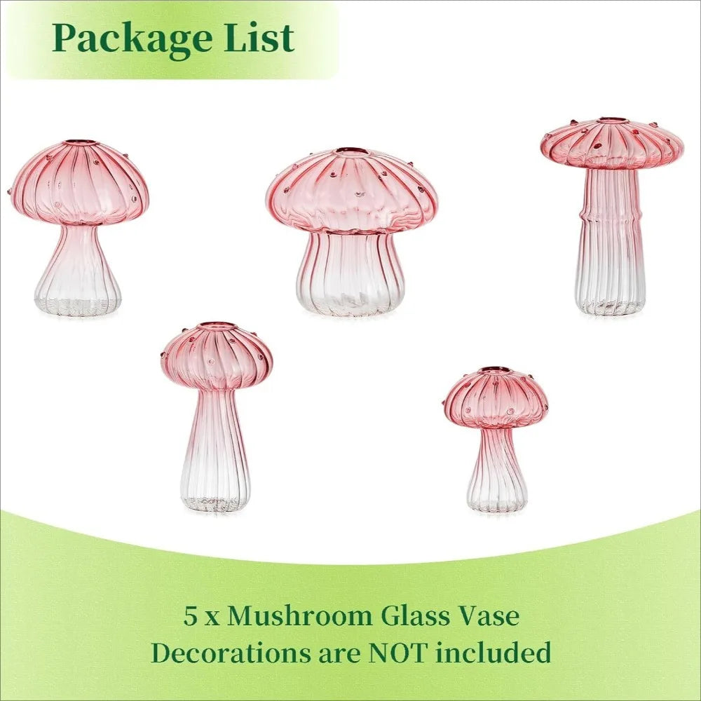 5Pcs/set Colored Glass Mushroom Vase DIY Aromatherapy Bottle Funky Cottagecore Decor for Home Room Office Windowsill Decoration