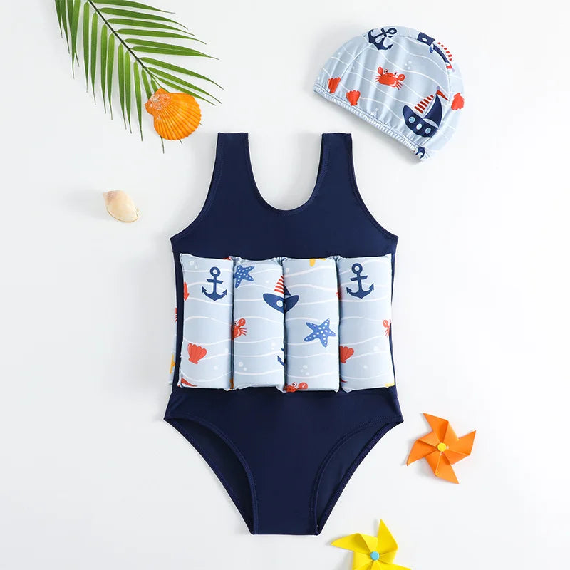 Children's Buoyancy Swimsuit One-piece Swimsuit for Kids Floating Rash Guards Cartoon Print Girls Boys Swimwear Swimming Clothes