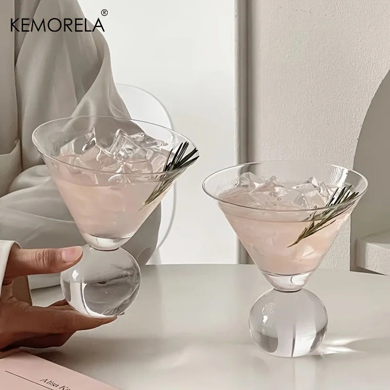 KEMORELA Martini Glass Cup 260ML Short Foot Beaded Cocktail Glasses Cups Thin Champagne Glass Transparent Wine Glasses Cup