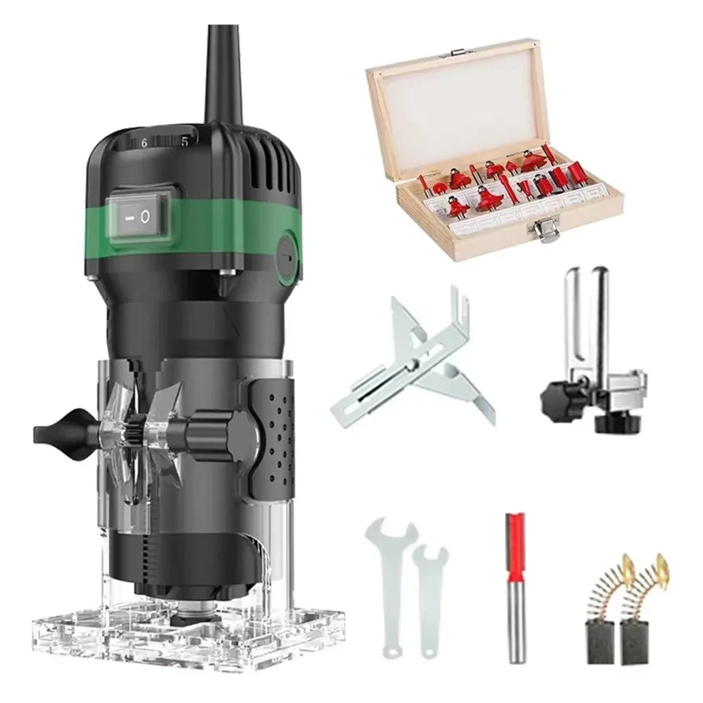 800W Electric Wood Router Woodworking Electric Trimmer Engraving Slotting Trimming Carving Machine Kit With 6.35 Milling Cutter