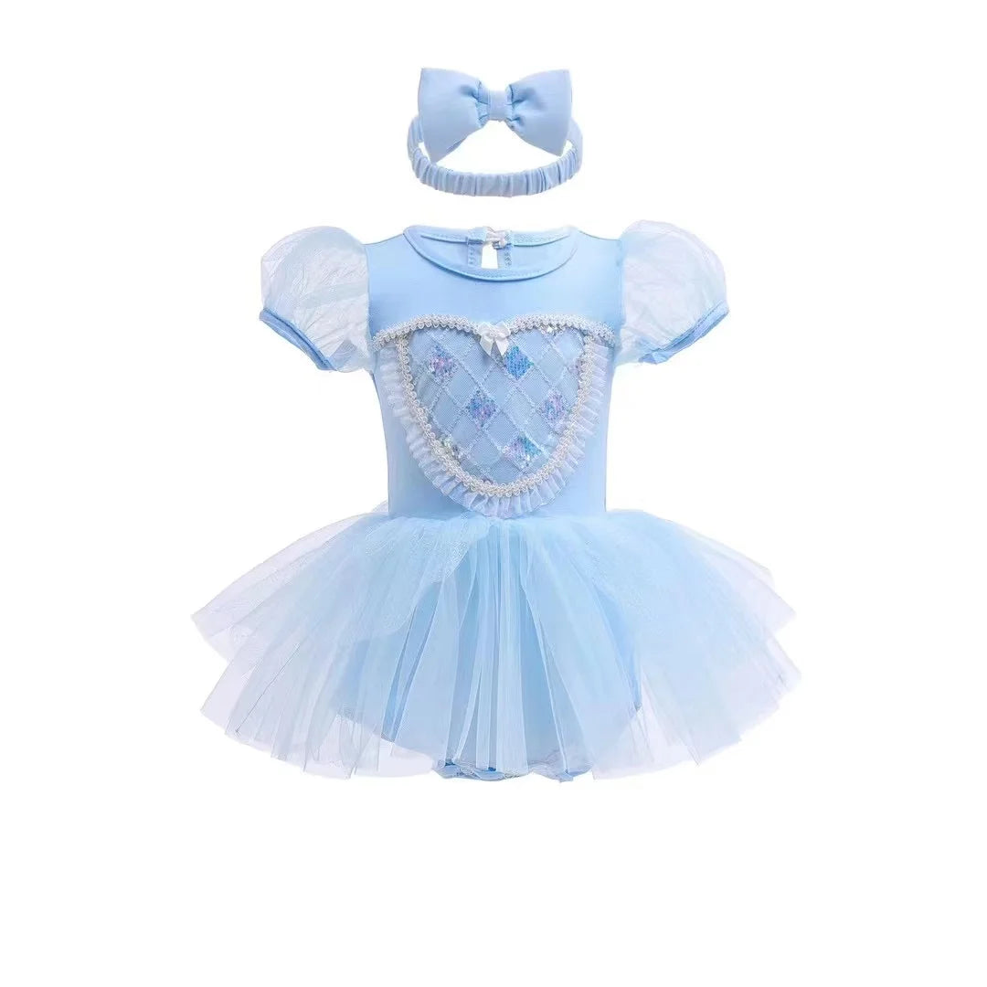 Baby Romper TUTU Dress With Headband Infant Baby Princess Girl Clothes Size 3-18M Cute Design Baby Dress Party Costumes