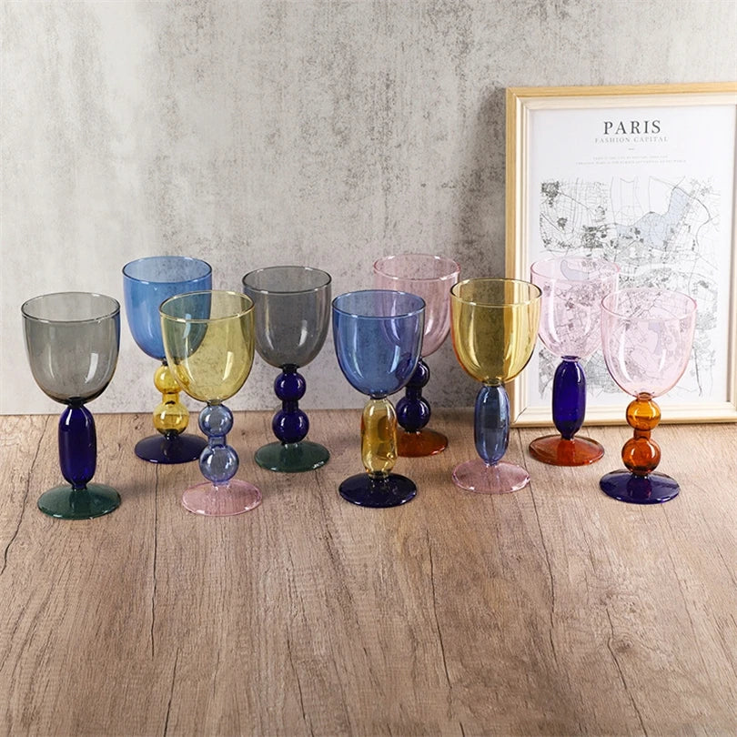 Creative Stained Glass Goblets Contrast Color Wine Glasses Ins Style Simple Home Wine Glasses Drink Cups