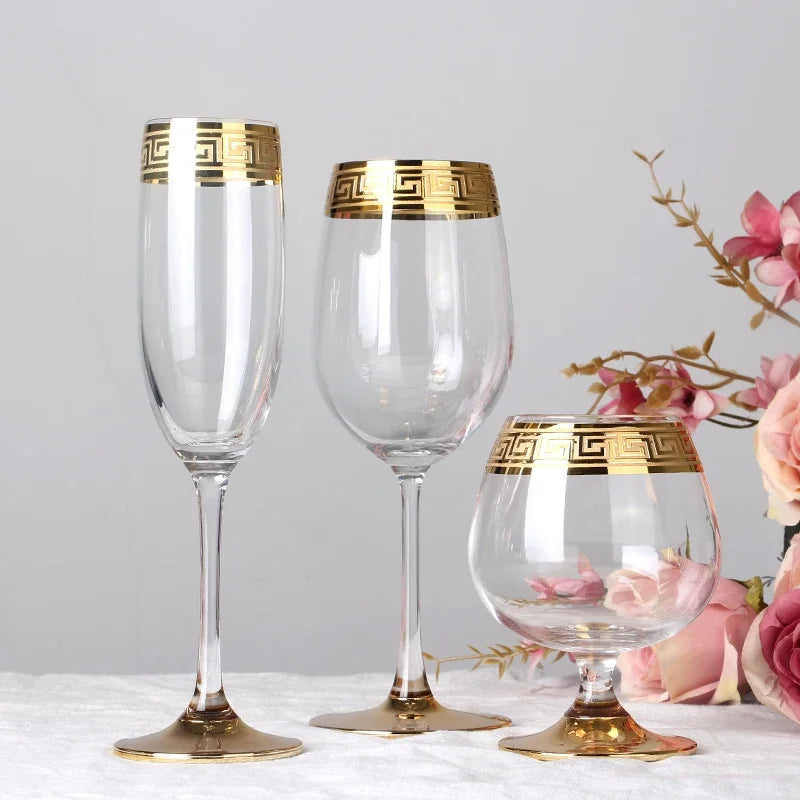 Phnom Penh Silver Edge European Glass Brandy Champagne Tall Foreign Crystal Red Wine Dining Table Household Water Glass
