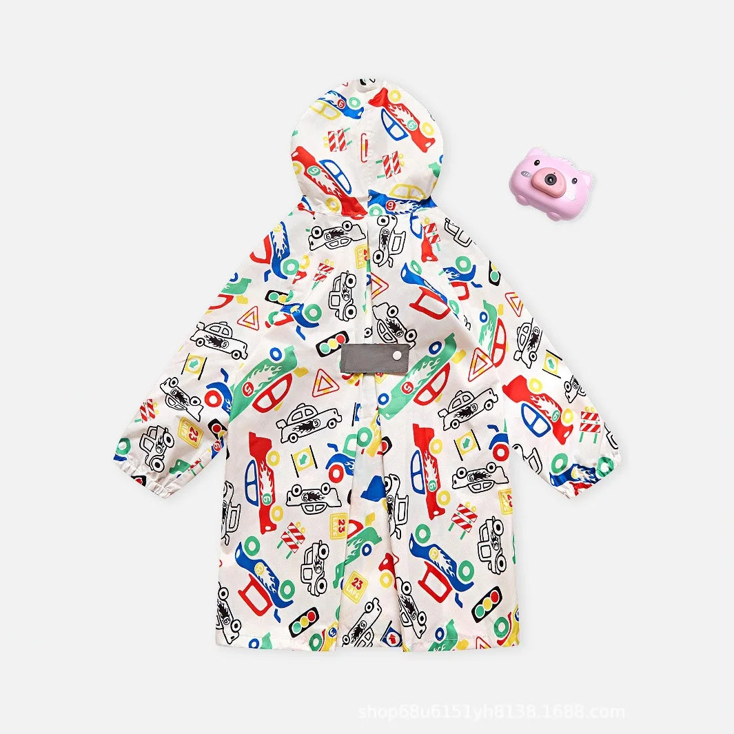 Cute Kids Raincoat - Lightweight &amp; Breathable, Cartoon Car Pattern, Waterproof Children's Rainwear