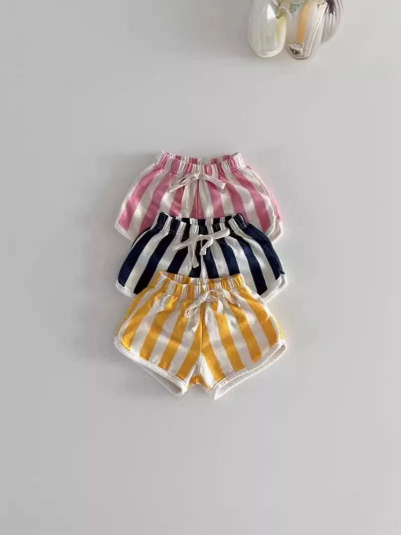 2025 Summer New Baby Cotton Shorts Candy Color Infant Boy Girl Striped Beach Shorts Toddler Casual Versatile Holiday Clothes