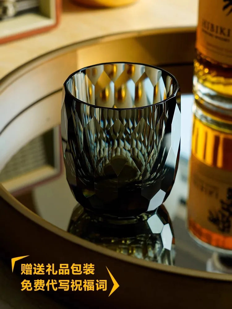 Japanese Handmade Carved Crystal Glass Whiskey Glasses, Household Foreign Wine Glasses, Water Glasses, Gift Collection, 200ml