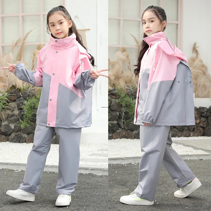 Children's Raincoat and Rain Pants Set, for Primary and Secondary School Students, Separately Designed for Boys and Girls, Full Body Waterproof Jacket