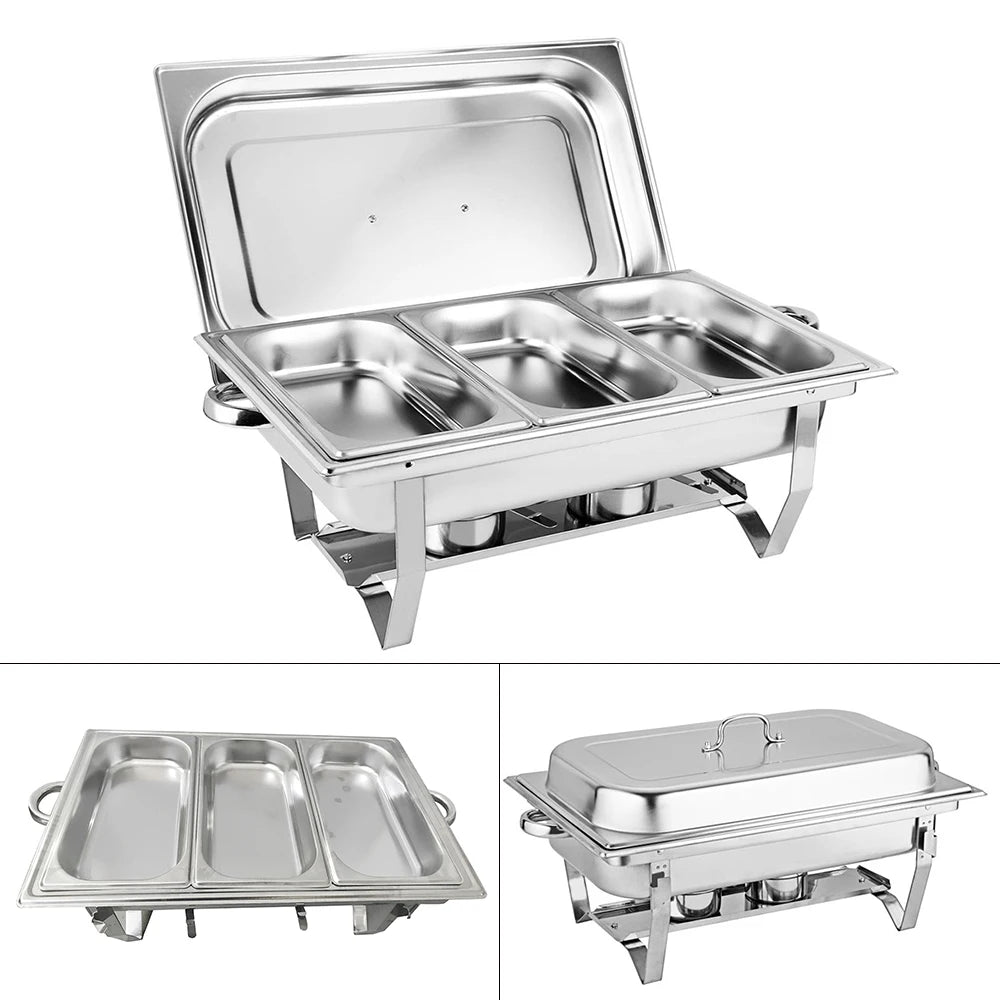 3 Grid Chafing Dish Container Warming Container Stainless Steel Food Warmer Catering Buffet Chafing Dish 9L