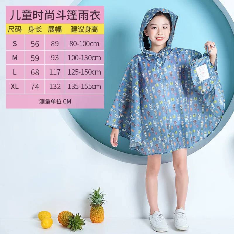 Fashion Endorsement Bag Children's Large Cape Raincoat Student Baby Water Jacket Outdoor Rainproof Poncho Thin