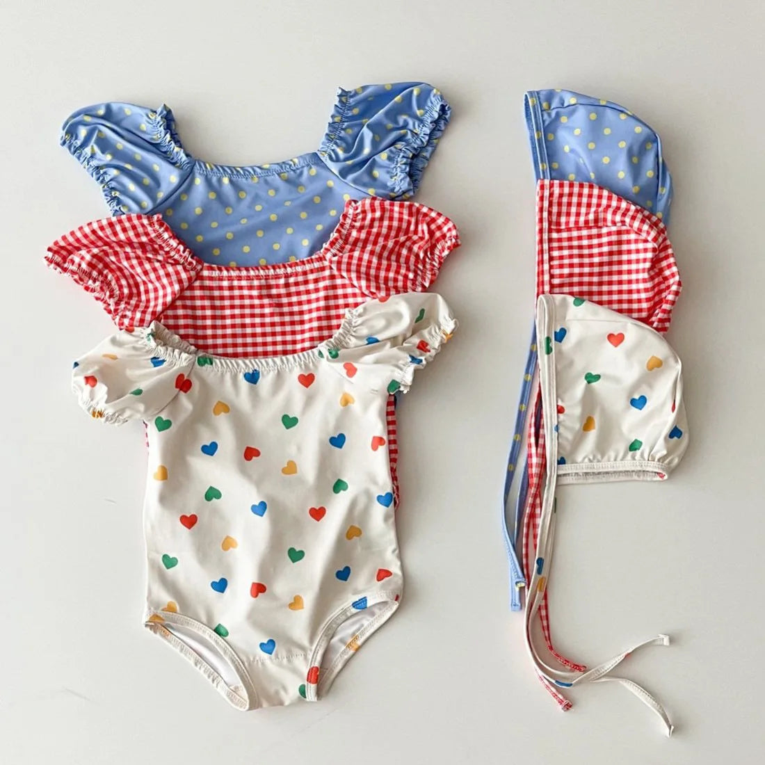 Baby Girl Long Sleeve Sunscreen Swimsuit 0-3 Years 2025 Summer New Newborn Bodysuit Toddler Girls Heart Print One Piece + Hat