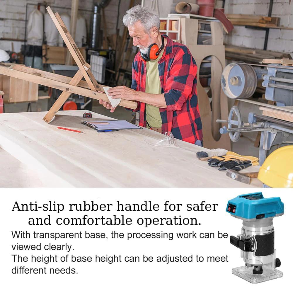 Podofo Cordless Compact Router Brushless Router Wood Trimmer Router 6.35mm Trim Diameter Palm Router Suitable for Makita Battery