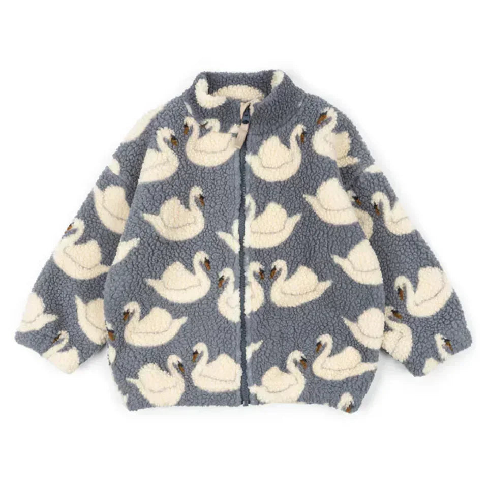 Konges Slojd Winter Baby Girls Boys Lambswool Cherry Jackets Kids Clothes Boys Sequin Cartoon Outerwear Children's Coats 1-9Yrs